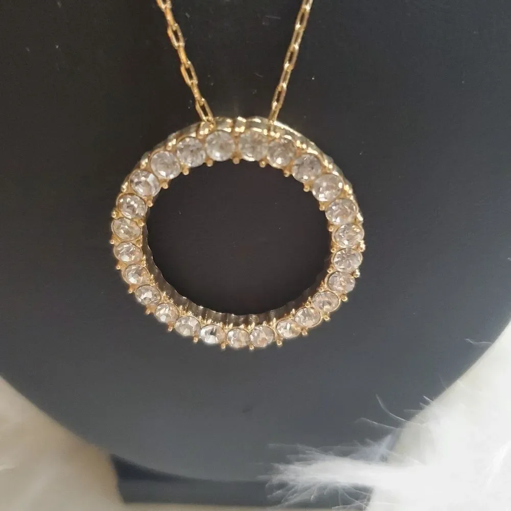 Gold Rhinestone Circle Necklace - Picture 2 of 3